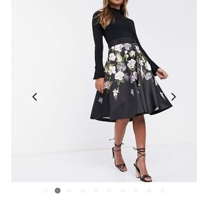 Ted Baker Black Floral Long Sleeve Dress